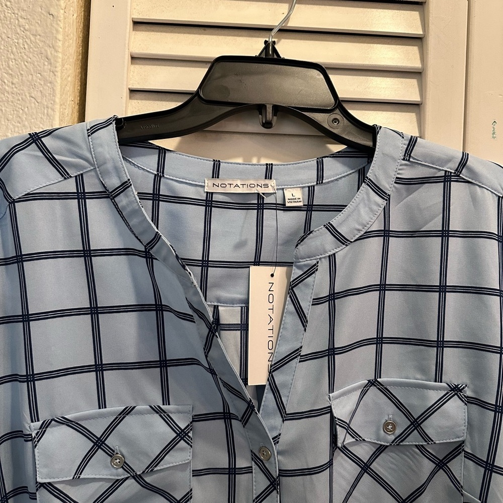 Notations Light Blue Checkered Button Down Shirt - Picture 6 of 6